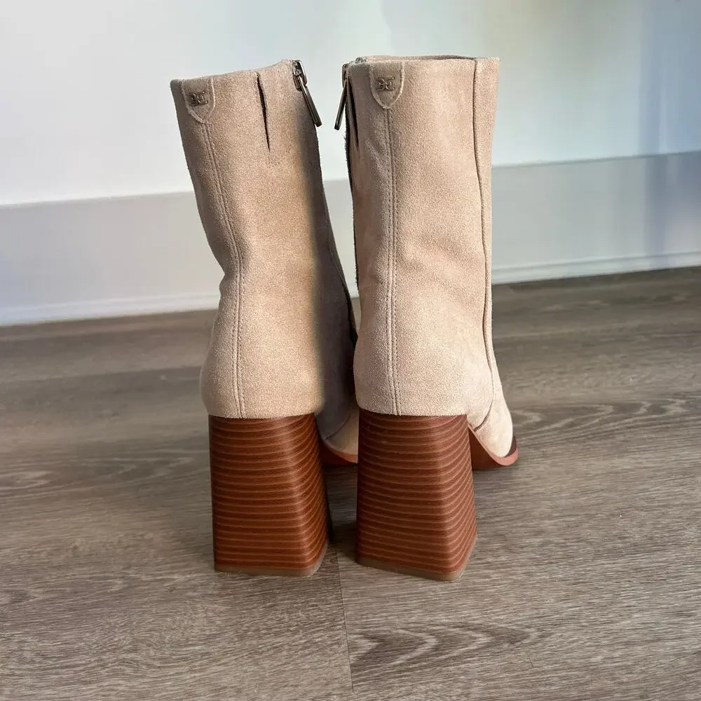 Sam Edelman Ivette Suede Ankle Booties Sesame Square Toe‎ Block Heel Size 9